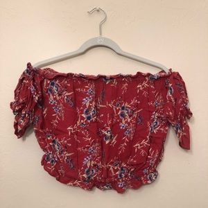 Red Floral Off The Shoulder Top